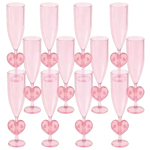 Irosiy 12-Pack Pink Heart Stem Plastic Champagne Flutes - Sweet Romantic Cups for Bridal Showers, Baby Showers, Valentine’...