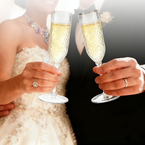 CrysParty 24 Pack Clear Champagne Flutes Plastic, 5.5oz Detachable Acrylic Champagne Glasses, Disposable Cocktail Drinking...