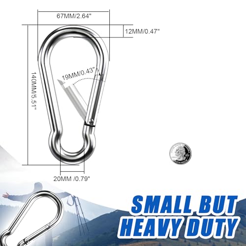Large Carabiner Clip Hooks, 4pcs 5.5 inch Carabiners Heavy Duty, 304 Stainless Steel Spring Snap Hook Fits Camping Hanging...