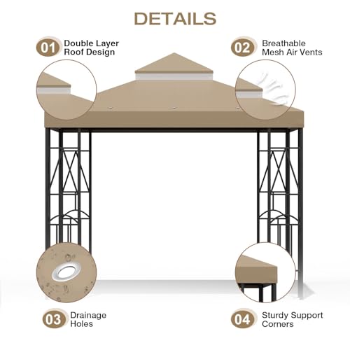 Morikoro 119''x119'' Canopy Replacement Top Double Tiered Gazebo Cover for Yard, Patio & Garden Durable Sunshade Replaceme...