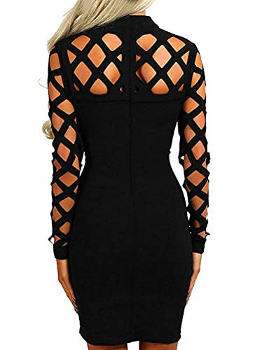 AMiERY Women's Hollow Out Dress Bandage Clubwear Long Sleeve Bodycon Dresses