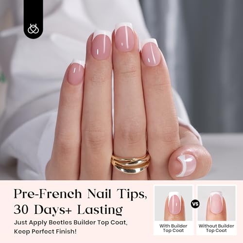 Beetles X Press Plus On Nails Kit-Short Square French Tip Press On Nails Kit with 150Pcs Pink French Nail Tips Nail Glue &...