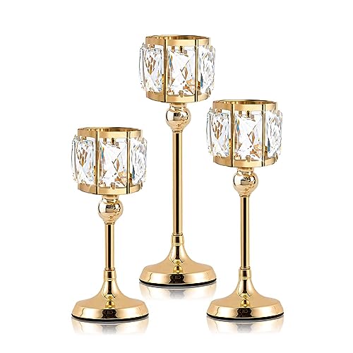 Set of 3 Cup Crystal Tealight Candle Holders, Centerpieces for Table Wedding Centerpieces Crystal Decorative Tealight Cand...