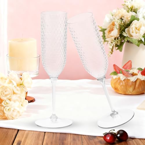 CrysParty 24 Pack Clear Champagne Flutes Plastic, 5.5oz Detachable Acrylic Champagne Glasses, Disposable Cocktail Drinking...