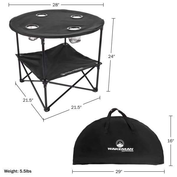 Camping Table - 2-Tier Folding Table with 4 Cupholders and Carry Bag for Picnic, Tailgate, Beach, or Camp - Camping Gear b...