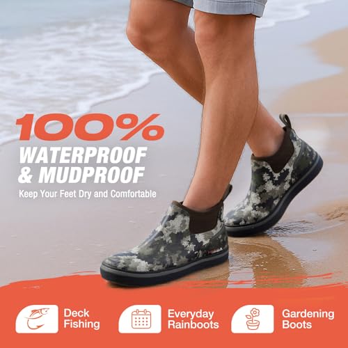 HISEA Men's Deck Boots Waterproof Ankle Rain Boots Neoprene Saltwater Fishing Boot Outdoor