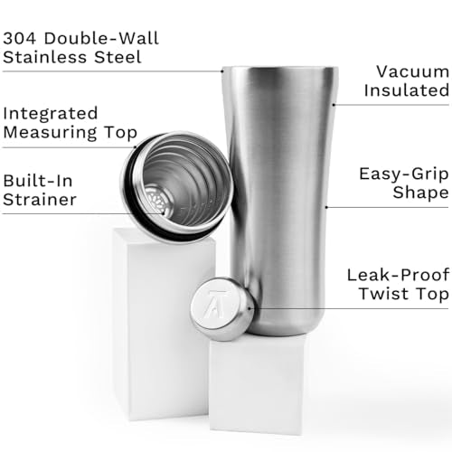 Elevated Craft Hybrid Cocktail Shaker - Premium Vacuum Insulated Stainless Steel Cocktail Shaker - Innovative Measuring Sy...