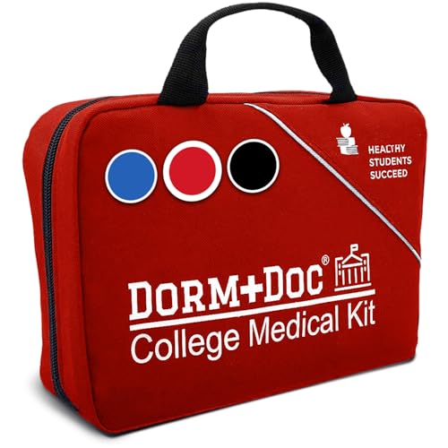 DormDoc College First Aid Kit – Compact Emergency Medical Kit for Dorm Rooms, School, Sports – with Bandages, OTC Medicine...