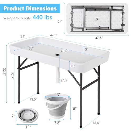 KOTEK Folding Ice Cooler Table with Matching Skirt, Drain Hose & Bucket, Foldable Buffet Beverage Cooler Server, Portable ...