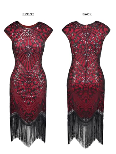 SWEETV YESSA Women's Flapper Dresses 1920s Great Gatsby Dresses Sequin Fringed Roaring 20s Cocktail Dress