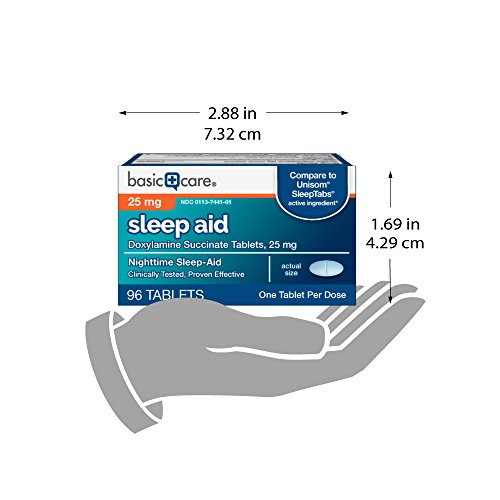 Amazon Basic Care Nighttime Sleep Aid Tablets for Adults, Doxylamine Succinate 25 mg, 96 Count (Pack of 2)