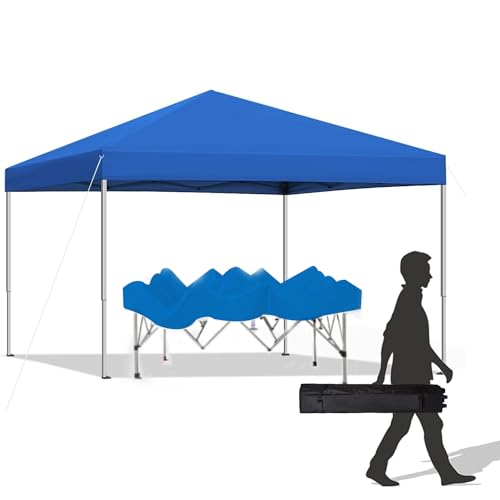10x10 ft Pop Up Canopy Tent, Easy Up Instant Outdoor Canopy, Straight Legs, Wheeled Carry Bag - Blue