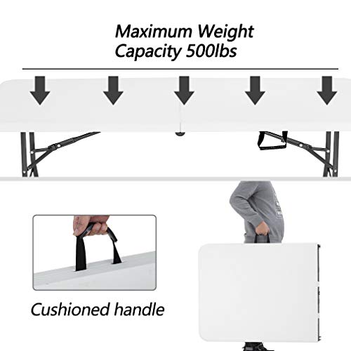 6FT Picnic Table Folding Table Camping Table Plastic Table Fold Up Table Lock for Party Event,White