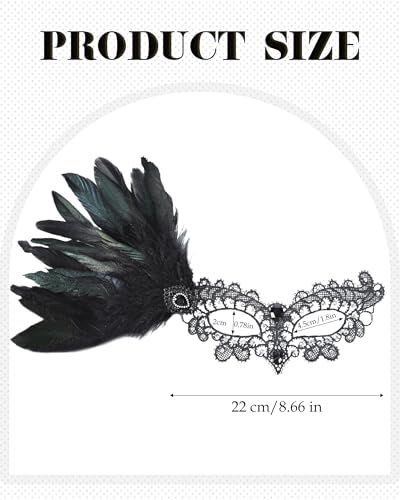 Zinniday Halloween Feather Masquerade Masks - 1920s 50s Antique Lace Venetian Mask for Women Renaissance Cosplay Party