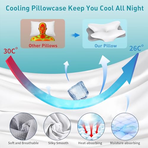 Cervical Neck Pillow for Pain Relief - Ergonomic Side Sleeper Pillow for Neck Support, Contour Pillow for Bed Sleeping, Co...