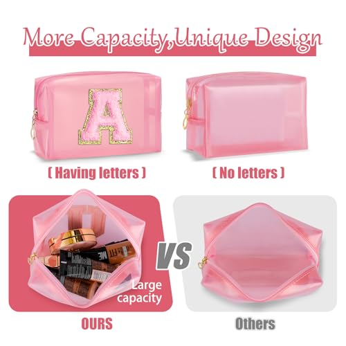 SEFORICO Clear Makeup Bag for Women - Small Personalized Initial Cosmetic Bags A-Z Chenille Letter Make up Pouch Waterproo...