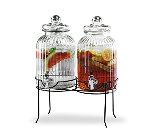Style Setter Canyon Glass Beverage Dispenser with Stand Set of 2-1.3 Gallon Drink Dispenser with Stand & Spigot - Leak-Pro...