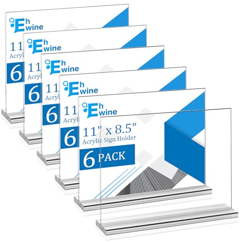 EHWINE 6 Pack Acrylic Sign Holder 8.5 x 11 Horizontal, Double-Sided Stand up Table Top Sign Holders, Clear Acrylic Picture...