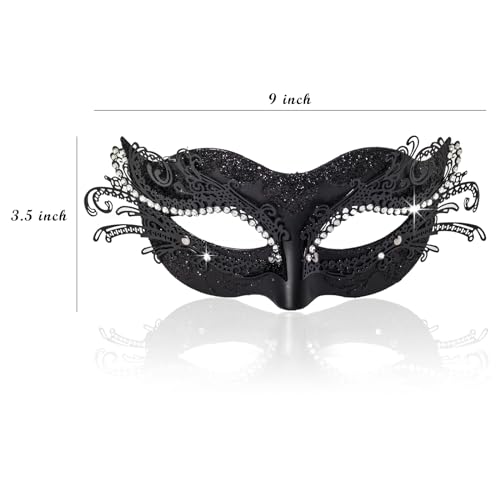 BCARICH 2025 New Masquerade Mask for Women, Metal Filigree Venetian Mask with Sparkle Rhinestone for Mardi Gras