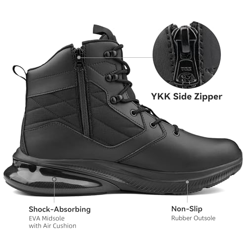 CENNID Men's Waterproof Tactical Work Boots Side Zipper Military Orthopedic Leather Boots Lightweight Motorcycle Combat Hi...