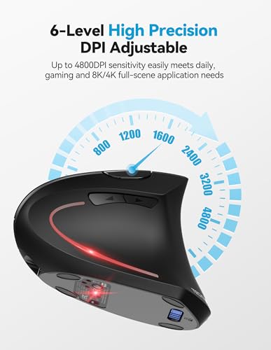 TECKNET Ergonomic Mouse, Rechargeable 2.4G+Bluetooth Vertical Mice 6 DPI Adjustable, Wireless Optical Carpal Tunnel Mouse ...