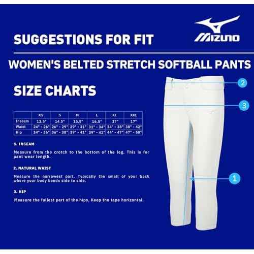 Mizuno Women's Belted Stretch Fastpitch Softball Pant, Black, Large