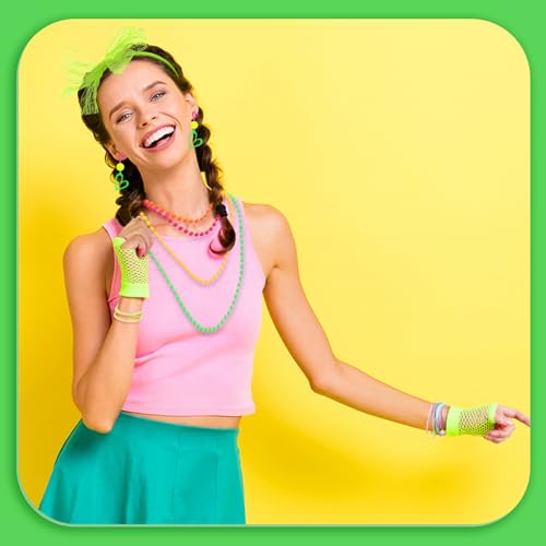 ZhouBoat 80s Fancy Dress Costume Accessories, Vibrant Neon Outfits for Party Halloween Theme Costumes Cosplay