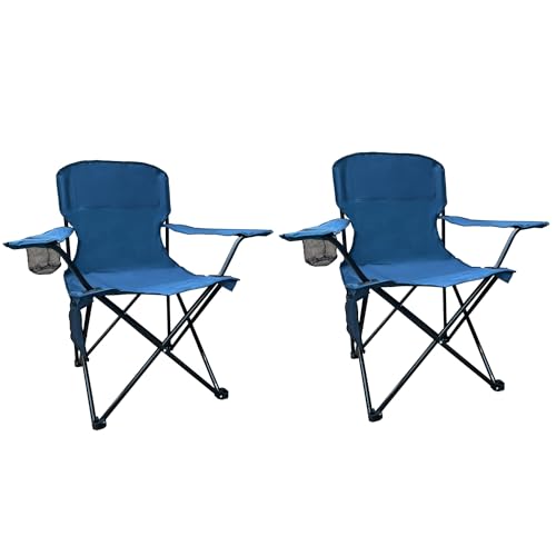 SAILARY 2PCS Folding Camping Collapsible Chairs Heavy Duty Lawn Chair with Cooler Bag, Storage Pocket, Waterproof Bag Outd...