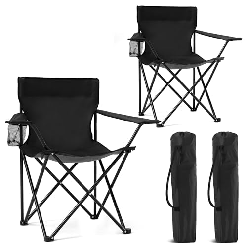2 Pack Portable Camping Chairs Folding Lawn Chair Outdoor Lightweight Beach Chair with Cup Holder & Carry Bag for Outside ...