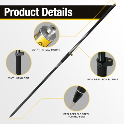 Fancyall GPS Pole, 6.6FT Surveying Prism Pole, 2M Prism Pole for Land Surveying, Black