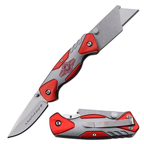 Busted Knuckle Garage - Manual Folding Knife and Multi-Tool - Stainless Steel Blade and Replaceable Razor Blade, Red and S...