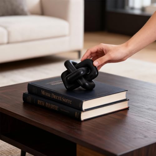 oliruim Wooden Knot Decoration Bohemian Decoration Hand-Carved Knot Black Coffee Table Decoration Suitable for Modern Home...