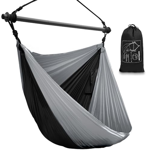 Hammock Swing Chair for Outdoor & Indoor, Lightweight & Portable, Perfect for Adults & Camping (Black, Gray)