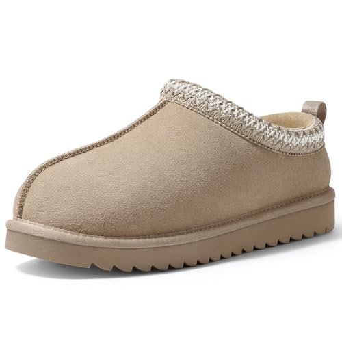 Evshine Women’s Genuine Suede Slippers, Fuzzy Warm House Shoes for Indoor Outdoor, Great Gift for Winter Comfort