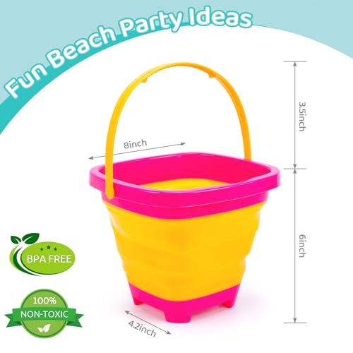 Shindel 3Packs Foldable Pail Bucket, 2L Silicone Collapsible Beach Toys Bucket for Kids, Multi Purpose for Fun Summer Acti...