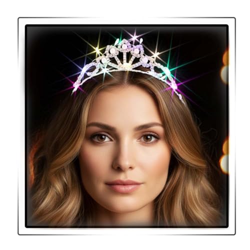 JEWEKY Light up Rhinestone Tiara Silver Princess Crown Birthday Party Headband for Women