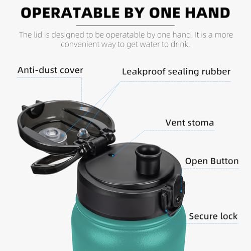 Fanhaw 20 oz Insulated Stainless Steel Water Bottle with Anti-Dust Chug Lid, Leakproof Vacuum Metal Bottle for Kids, Women...