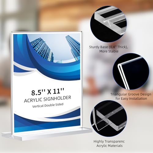 6 Pack Acrylic Sign Holder 8.5 x 11, Double-Sided Clear Sign Holder Plastic Stands for Display, T Shape Acrylic Table Sign...