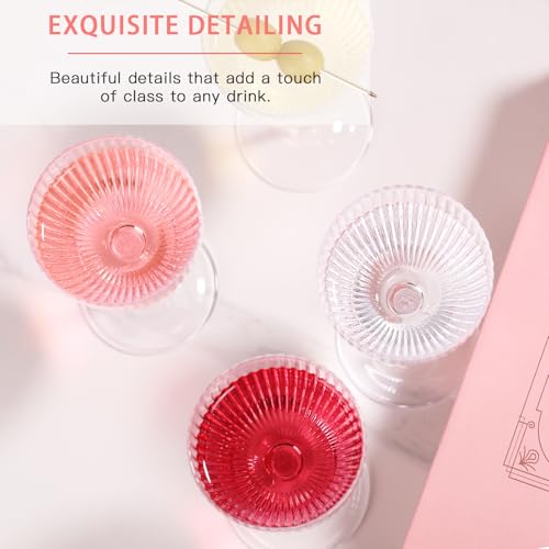 SIPBYSOP Nick and Nora Cocktail Glasses - Pink Martini Glasses, Ribbed Coupe Glasses Set of 4, 5 Oz,Valentines Day Gifts F...
