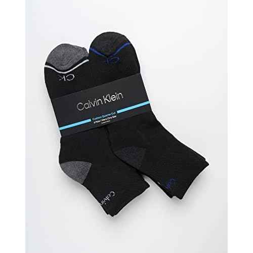 Calvin Klein Mens Quarter Socks - 6 Pack Breathable Cushion Athletic Quarter Length Ankle Socks for Men for Running & Workout