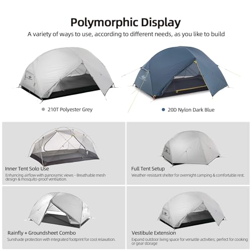 Blackpongo Neptune 2 Person Backpacking Tent - Ultralight Freestanding Tent with 4000mm Waterproof, Dual Vestibules & No-S...