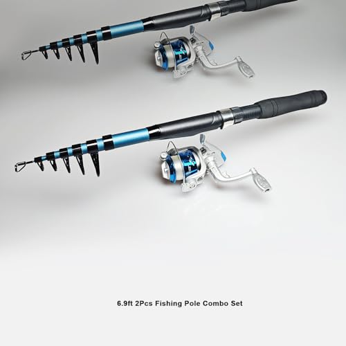 Telescopic Fishing Rod Reel Kit 2PCS 6.89FT Collapsible Pole Spinning Reel Combo with Fishing Lures Fishing Gripper Fishin...