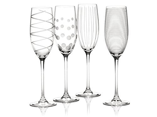 Mikasa Cheers Crystal Champagne Flutes Set, 4 Piece, Champagne Glasses with Quirky Designs, 250ml, White