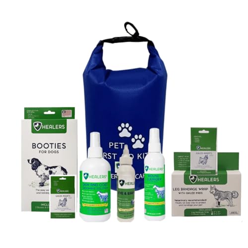 Healers Comprehensive Pet First Aid Kit for Dogs - Portable Emergency Dog Medical Kit with HOCl Cleanser & Wound Care - Ho...