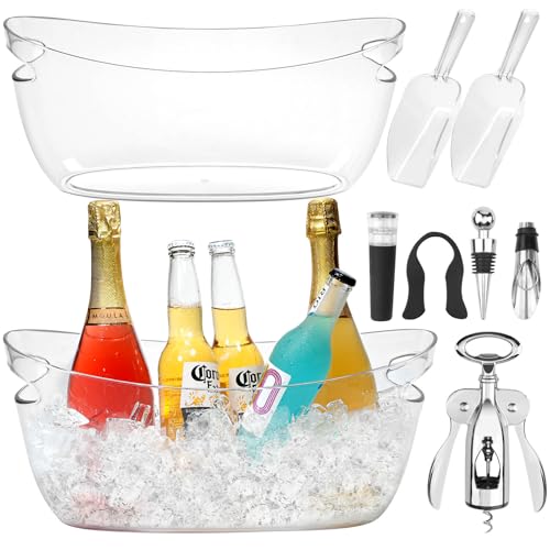 KITHELP 2 PCS Ice Buckets for Parties, 5.5L Ice Bucket with Scoops and Metal Wine Bottle Opener, Mimosa Bar Supplies Bever...