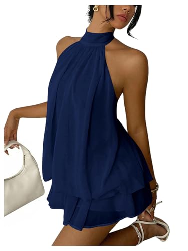 Verdusa Women's Chiffon Halter Drop Waist Wedding Guest Dresses Ruffle Summer Mini Dress Brunch Outfits