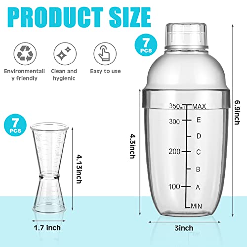 7 Pcs Plastic Cocktail Shaker Set Drink Mixer with Mark Clear Drink Cocktail Shaker and Measuring Jigger Set Ounce Cup Cle...