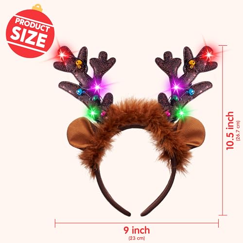 JOYIN Christmas Antler Headband,Light Up Cute Antler Headband Hat Adult Kids Christmas Party Supplies Xmas Holiday