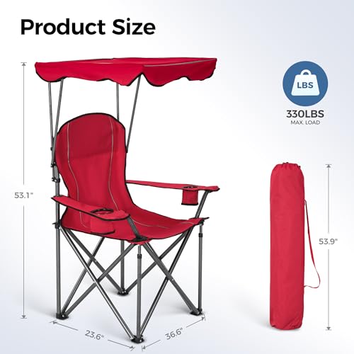 ALPHA CAMP Heavy Duty Canopy Lounge Chair Sunshade Hiking Travel Chair with Cup Holder