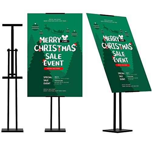 ONCEMORE Heavy Duty Sign Stand, Floor Poster Board Stand, Adjustable Metal Sign Holder Height Up to 60 Inches and 180° Rot...